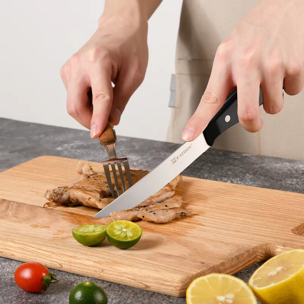 8-Piece 4.5-Inch Steak Knife Set, Carbon Steel Double Bevel, With Eco-Friendly POM Handles And Gift Box