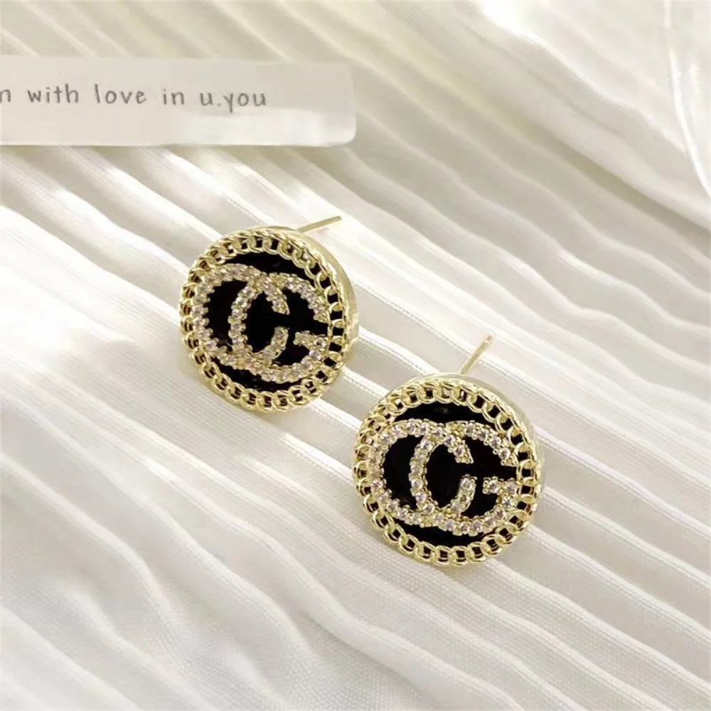 Zircon-studded letter stud earrings - simple and elegant round earrings for wholesale purchase