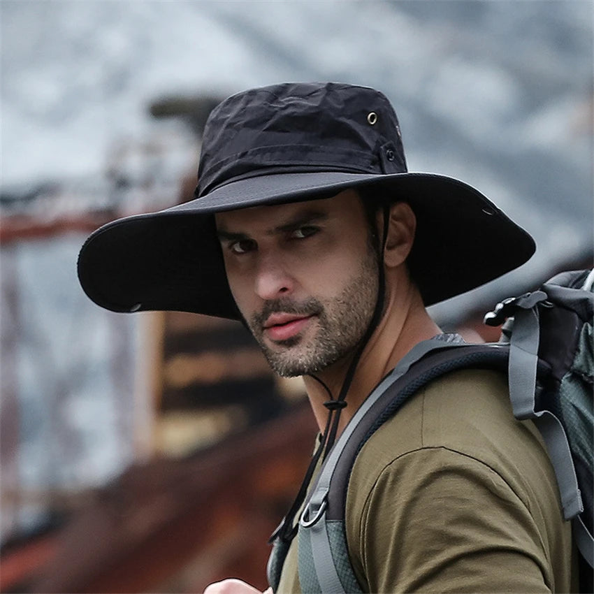 2025 New Fashion Summer Bucket Hat Cowboy Men Outdoor Fishing Hiking Beach Hats Mesh Breathable Anti UV Sun Cap Large Wide Brim