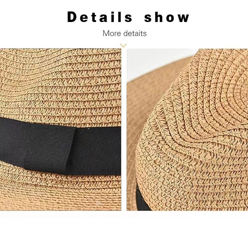 Large SizeNew Natural Panama Straw Hat Summer Men Women Wide Brim Beach UV Protection Fedora Sun Hat Wholesale