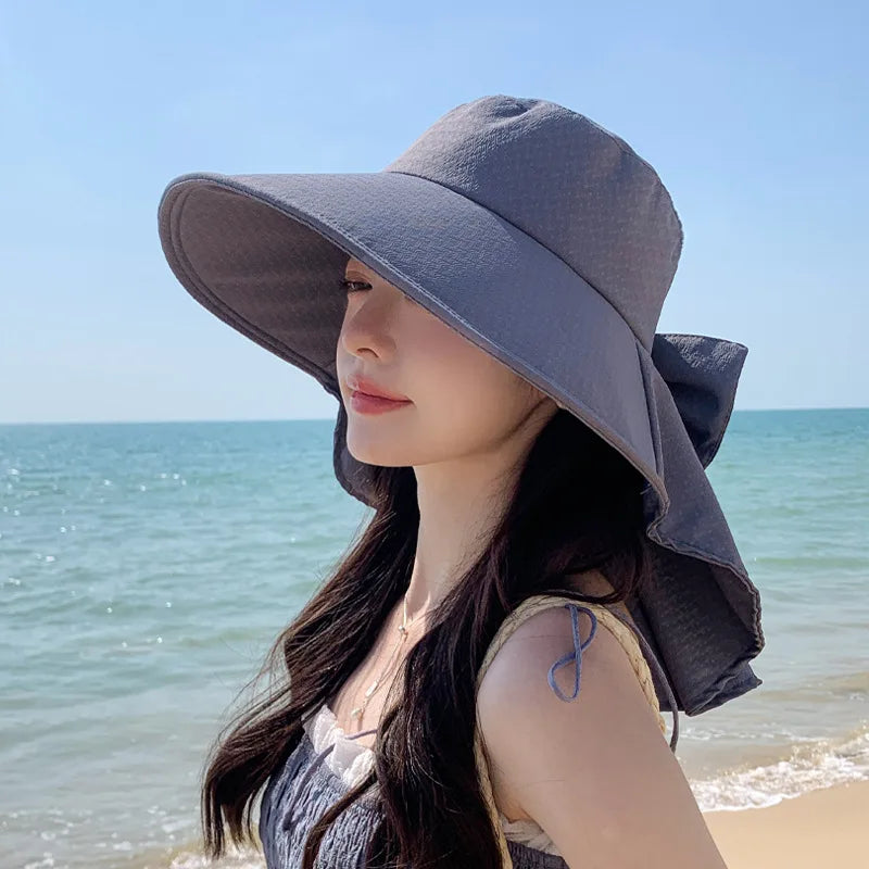 summer sun hat female sunscreen UV face protection neck protection outdoor cycling mountaineering beach large brim hat