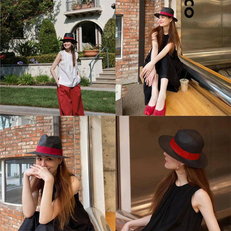 Large SizeNew Natural Panama Straw Hat Summer Men Women Wide Brim Beach UV Protection Fedora Sun Hat Wholesale