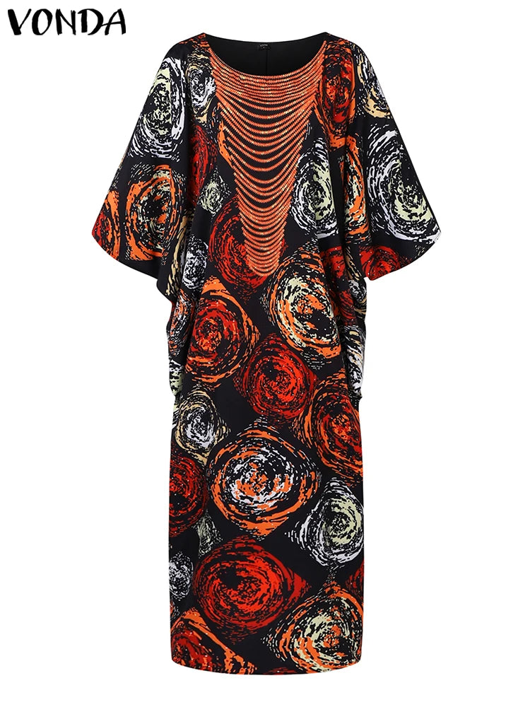 Plus Size 5XL VONDA 2025 Autumn Women Bohemian Foral Printed Maxi Dress Causal Puff Sleeve Long Sundress Holiday Eelgant Vestido