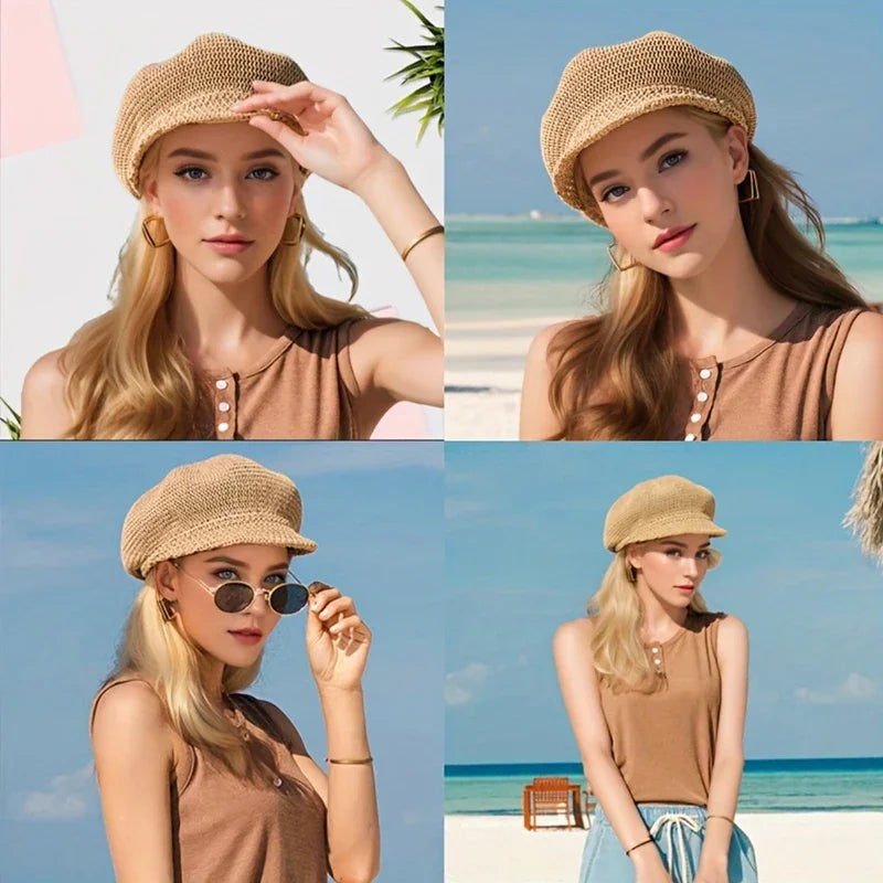 1PC Summer Women's Octagonal Hat Breathable Multiple Colors Grass Hat Beach Duck Tongue Painter Hat Sunshade Thin Women Hat