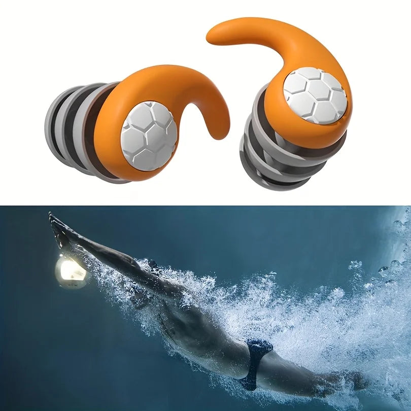 1 pair of silicone swimming soft earplugs, waterproof earplugs for surfing and water sports, swimming accessory storage box, reu