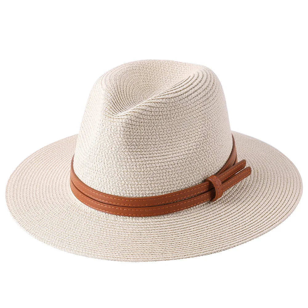 Large SizeNew Natural Panama Straw Hat Summer Men Women Wide Brim Beach UV Protection Fedora Sun Hat Wholesale