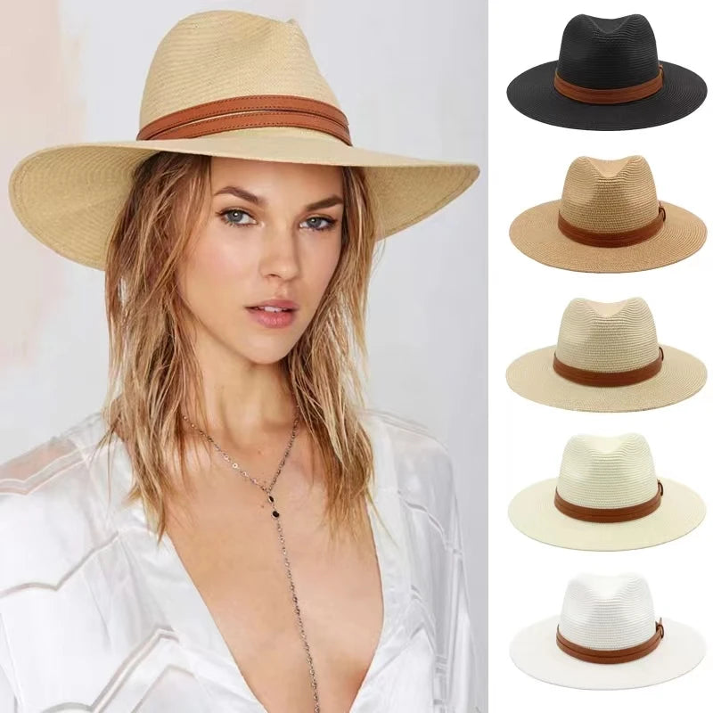 Large SizeNew Natural Panama Straw Hat Summer Men Women Wide Brim Beach UV Protection Fedora Sun Hat Wholesale
