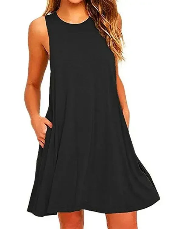 Women Black White Summer Dress 2025 Polyester Short Sleeve O-Neck Tops Casual Loose Dress Female Street Bohemian Dress Vestidos