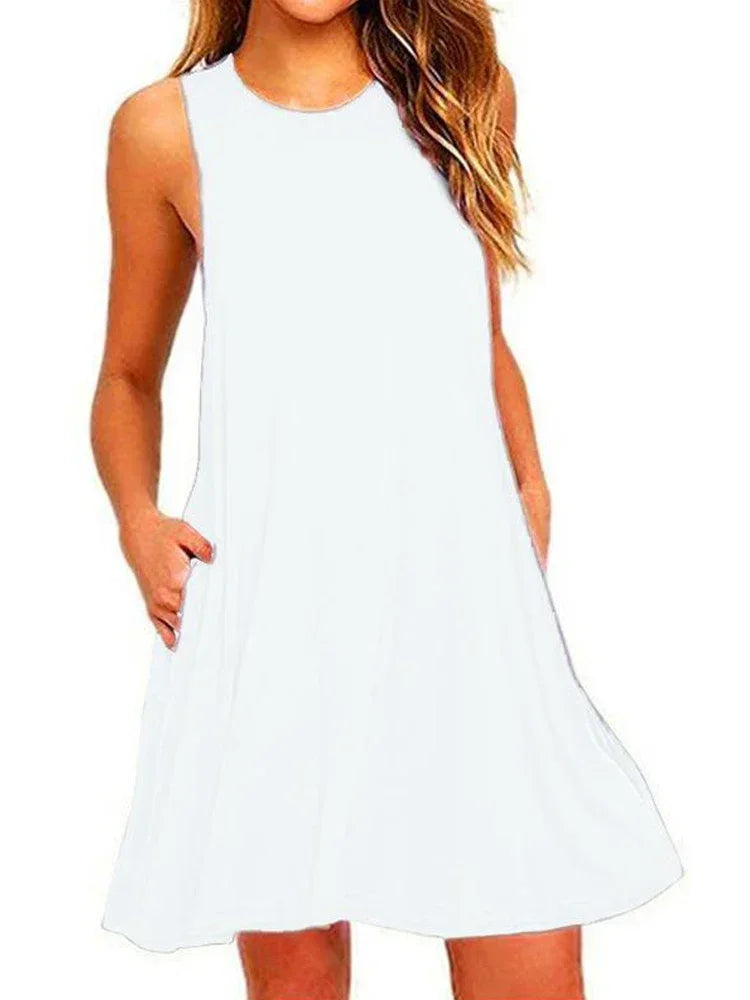 Women Black White Summer Dress 2025 Polyester Short Sleeve O-Neck Tops Casual Loose Dress Female Street Bohemian Dress Vestidos