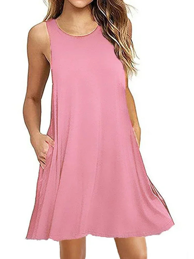 Women Black White Summer Dress 2025 Polyester Short Sleeve O-Neck Tops Casual Loose Dress Female Street Bohemian Dress Vestidos