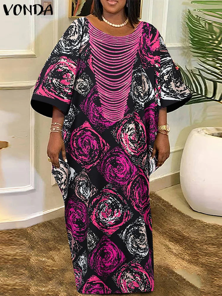 Plus Size 5XL VONDA 2025 Autumn Women Bohemian Foral Printed Maxi Dress Causal Puff Sleeve Long Sundress Holiday Eelgant Vestido