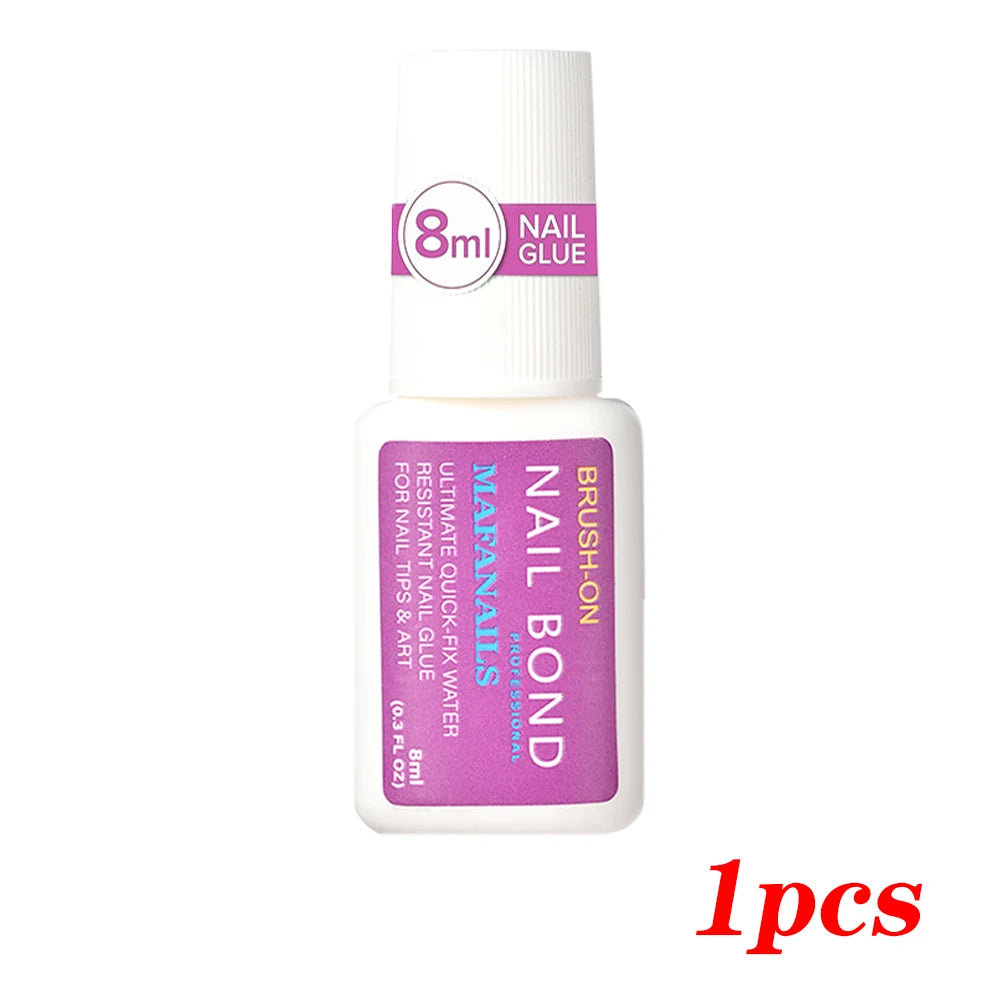 8ml Brush-on Fast Drying Nail Glue for False Nails Glitter Acrylic Nail Rhinestone Decoration 1/5pcs Nail Tips Bond Glue Nail To
