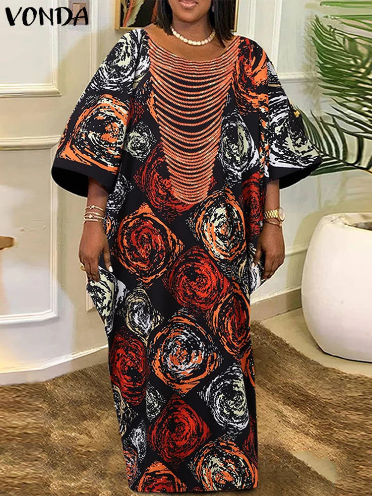 Plus Size 5XL VONDA 2025 Autumn Women Bohemian Foral Printed Maxi Dress Causal Puff Sleeve Long Sundress Holiday Eelgant Vestido