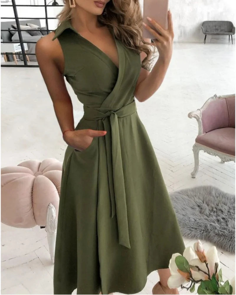 2023 Summer Retro Long Skirt Casual Cross V-neck Polka Dot Print Party Short-sleeved Dress Female Bohemian Beach Holiday Dress