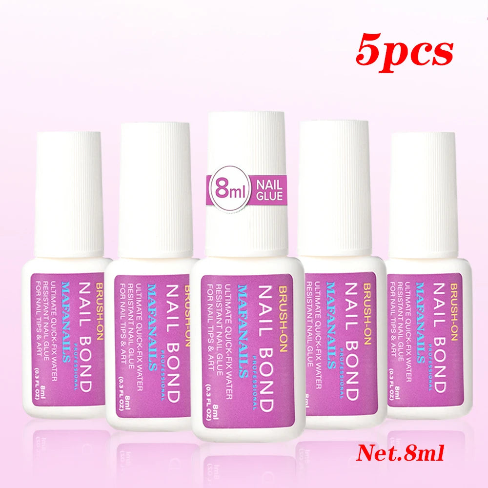 8ml Brush-on Fast Drying Nail Glue for False Nails Glitter Acrylic Nail Rhinestone Decoration 1/5pcs Nail Tips Bond Glue Nail To