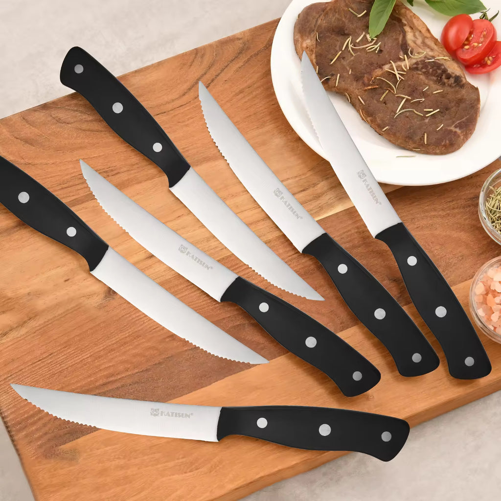 8-Piece 4.5-Inch Steak Knife Set, Carbon Steel Double Bevel, With Eco-Friendly POM Handles And Gift Box